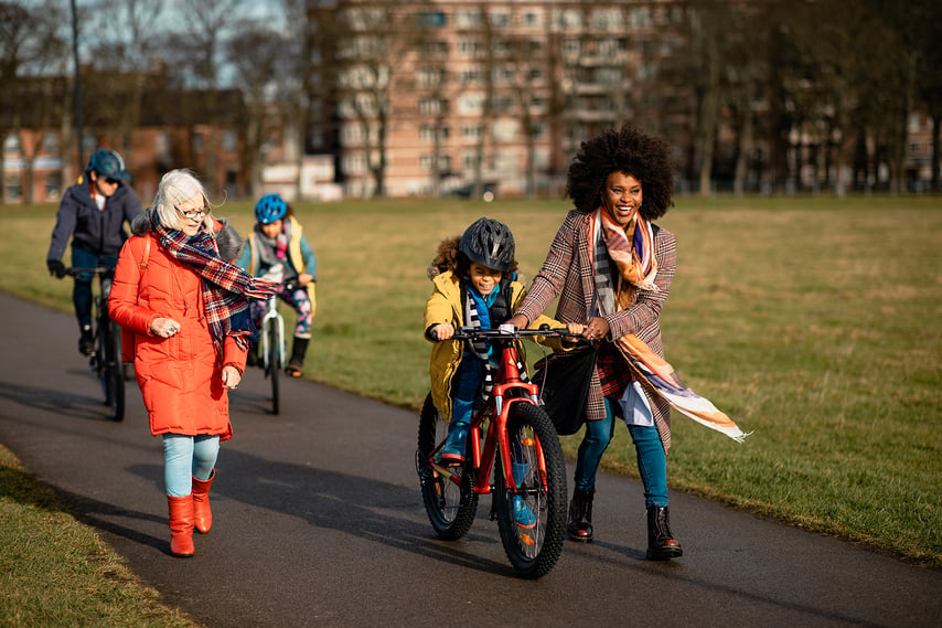 Family on bikes